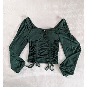 Dark Green Long Balloon Sleeve Corset Top Size S‎ Romantic Whimsigoth Fairy Y2k
